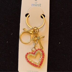 Mint Sparkling Pink Heart and Cross Keychain